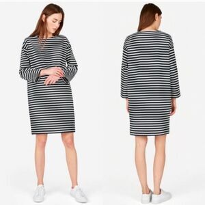 Everlane Breton Cotton Striped Midi T-shirt Dress Black White Long Sleeve Size 8